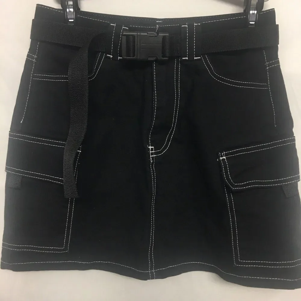 Nasty Gal Skirt 6 Womens‎ Black Cargo Mini Casual White Stitching Fashion skirt